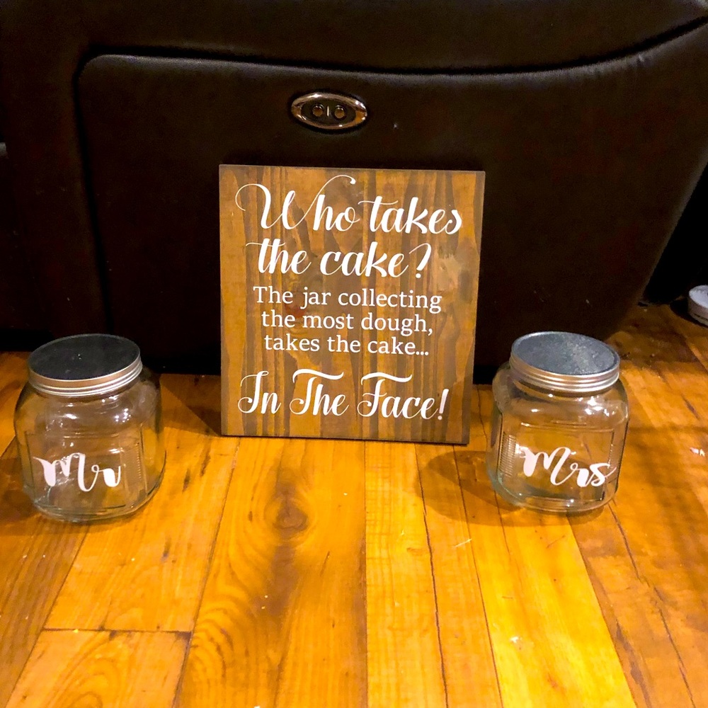 Wedding sign, wedding reception Size 12x13 with jars